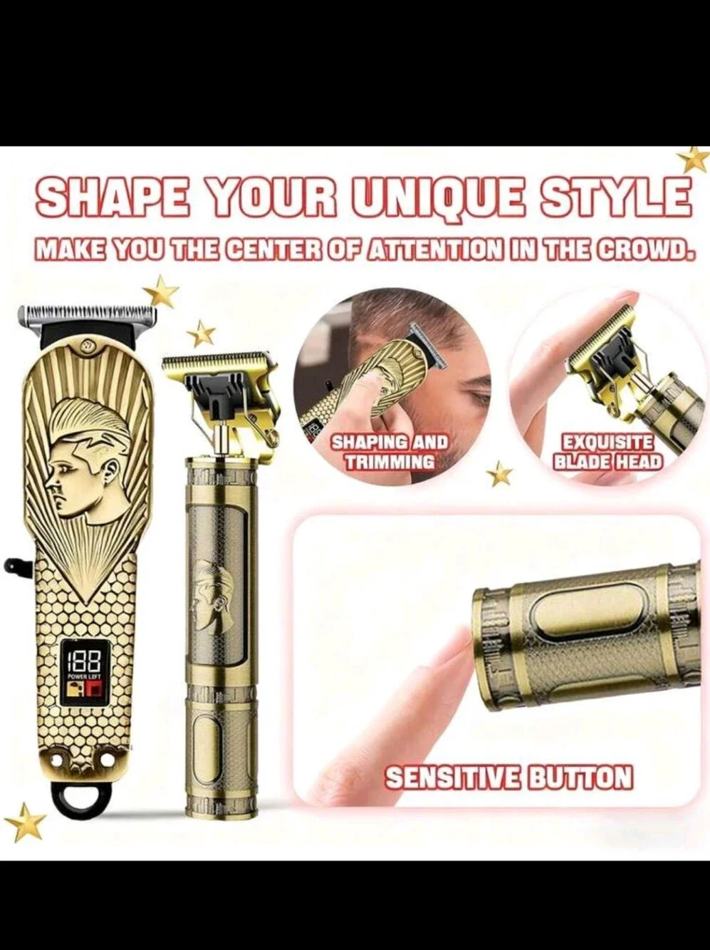 Gold Professional Men's Hair Clipper & Trimmer Set - Cordless